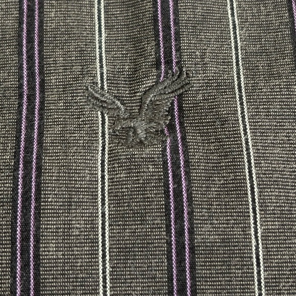American Eagle Outfitters Men's Black and Gray Striped Shirt - Picture 6 of 7